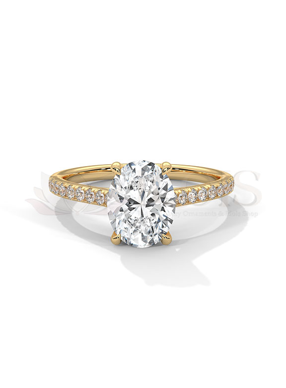 Graceful Oval Cut Pave Solitaire Diamond Engagement Ring
